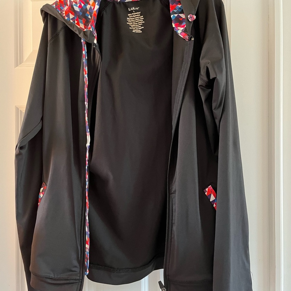 lulu Women's Black Jacket with Red and Blue Accents workout set